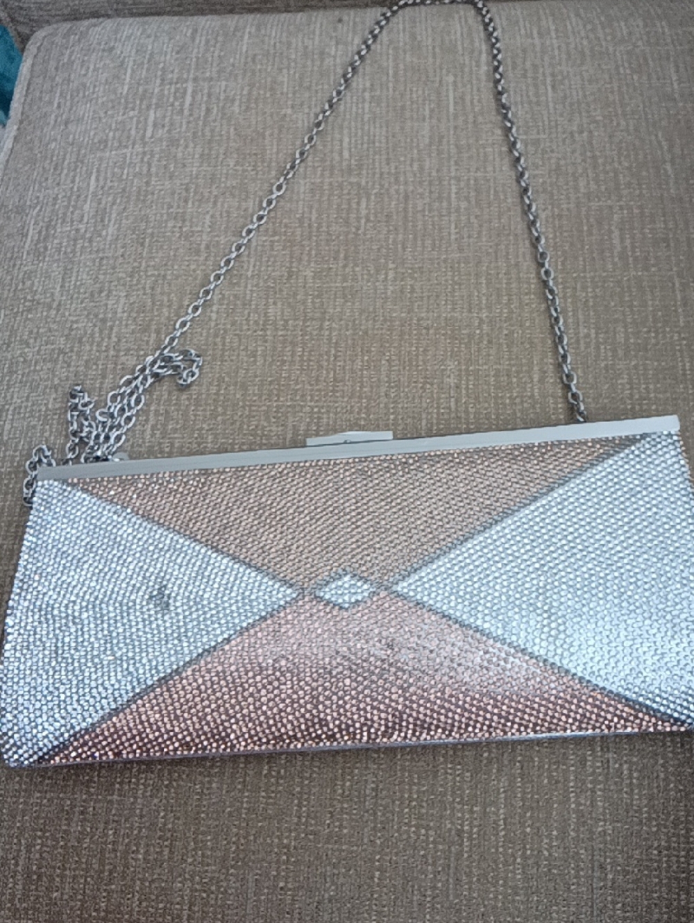 Women's Metallic Rose Gold & Silver Evening Clutch Missed Few Rintstones Sale As